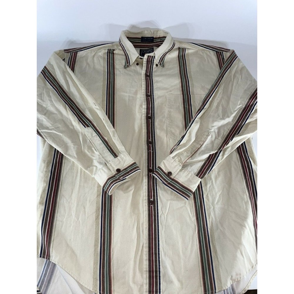 Chaps Ralph Lauren Vintage Button Down Shirt Colorful Striped Size Large